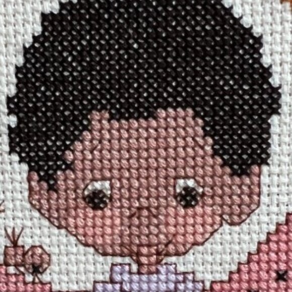 Vtg Framed NEEDLEPOINT Child Eating Watermelon Butterfly Birds Oval Mat 9 x 11 - Picture 4 of 9